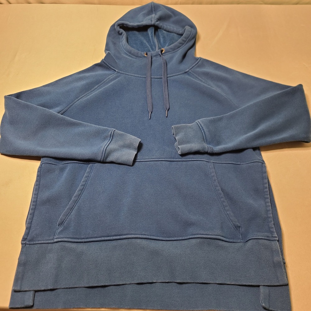 Athleta Fleece Hoodie Women Size S Blue Thumbhole Pullover Activewear Sweatshirt